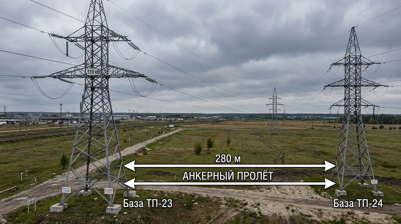 Расстояние между опорами ЛЭП 110 кВ - решетчатые и многогранные опоры