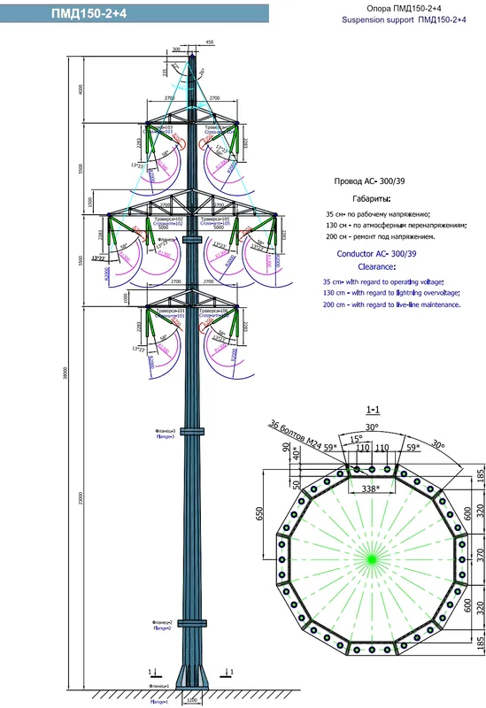 Чертеж Промежуточная опора ПМД150-2+4